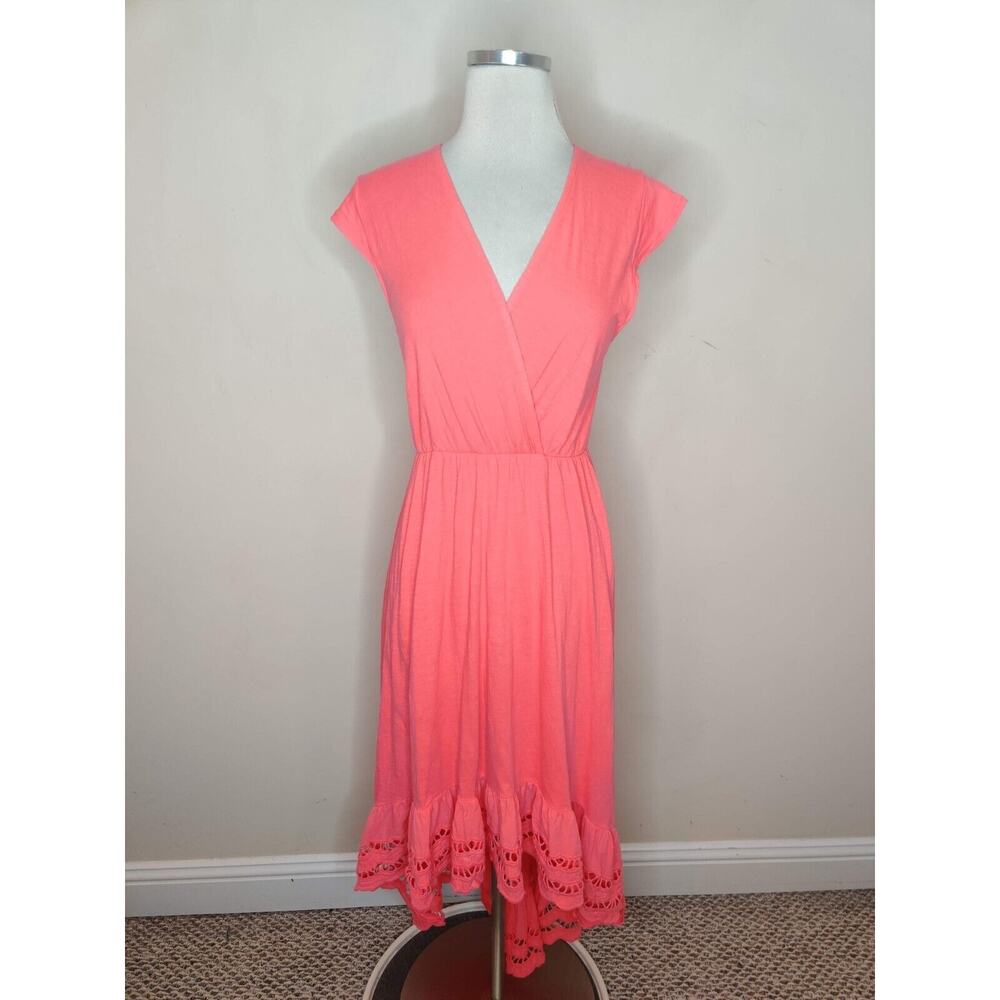 Vanessa Alexandra Faux Wrap Midi‎ Dress Hi Low Eyelet Embroidered